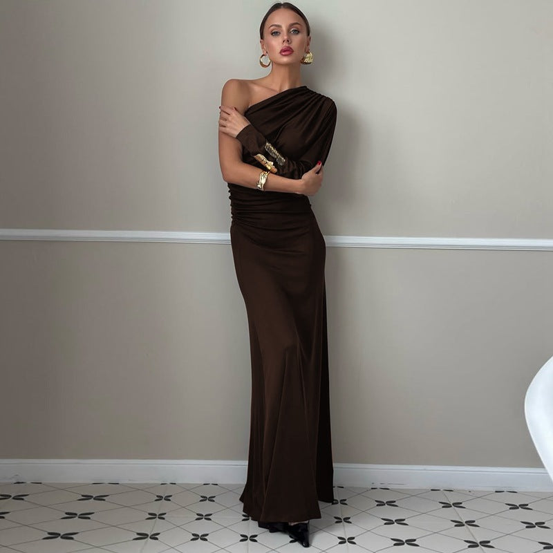 Vestido ébano largo marron para eventos